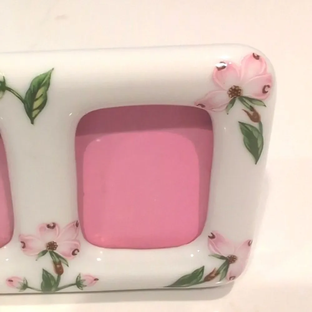 Lefton Hand Painted Floral Porcelain Double Picture Frame Vintage